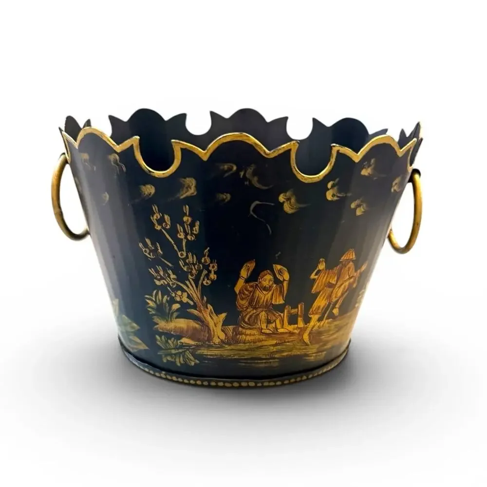 Vintage Chinoiserie Tole Cachepot Planter Set of 3 India